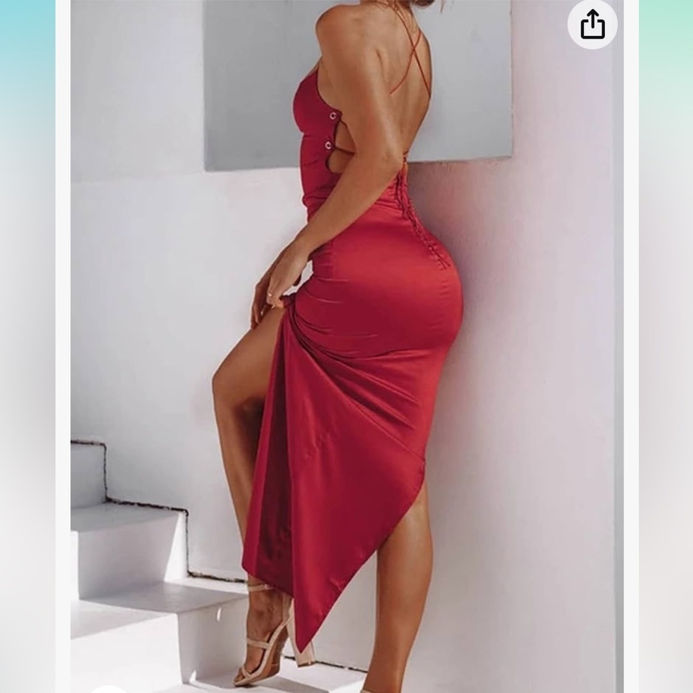 Amazon Just Quella Red Satin Strappy Dress, NWT